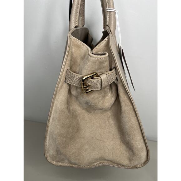 NWT Anna Paola Italian Leather Suede Satchel Riva Color Cappuccino - Picture 4 of 11